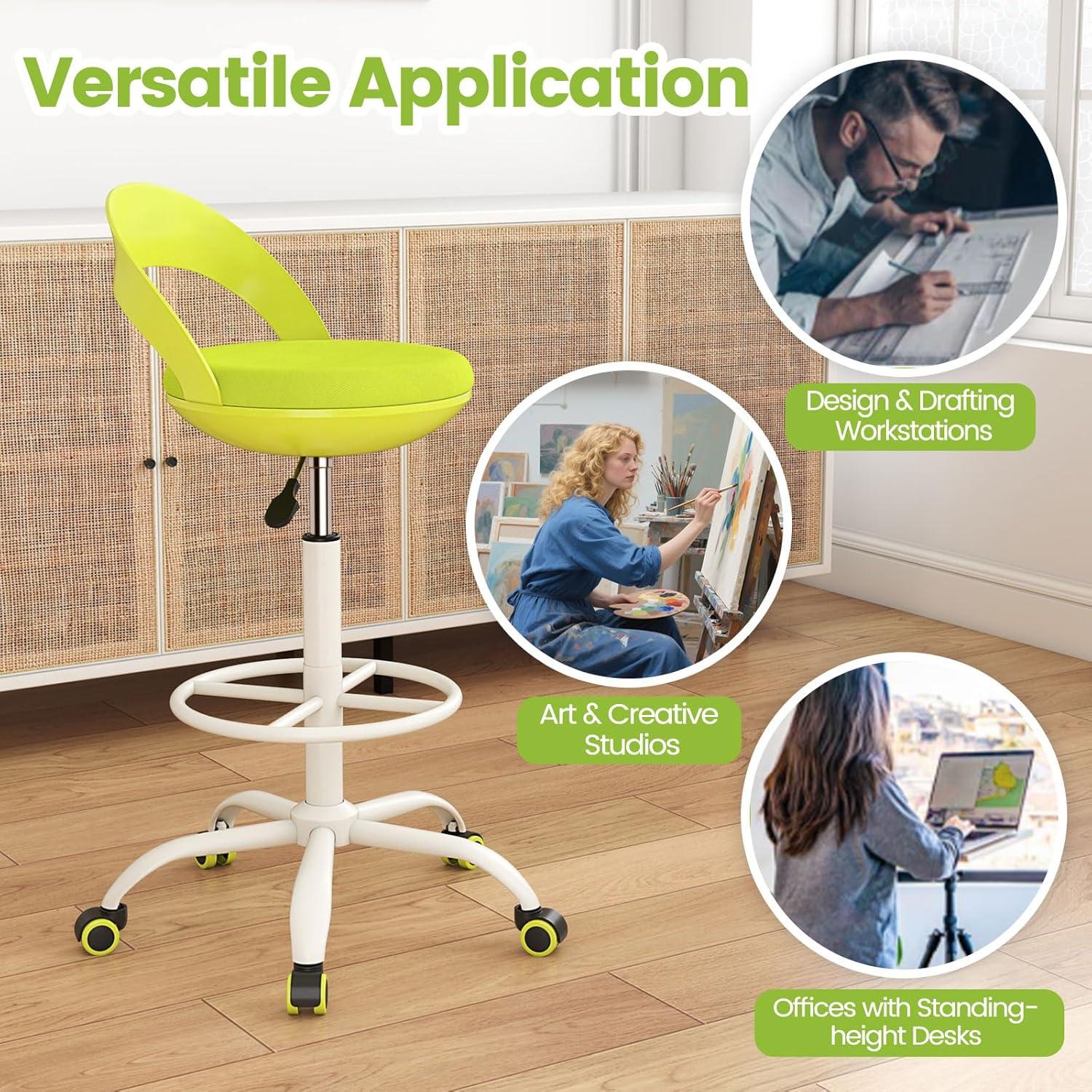 image:imageGiantex Drafting Chair with Back Tall Office Chair with Footrest amp Adjustable Height Ergonomic Standing Desk Chair for Counter Height Desk Home Kitchen Green1