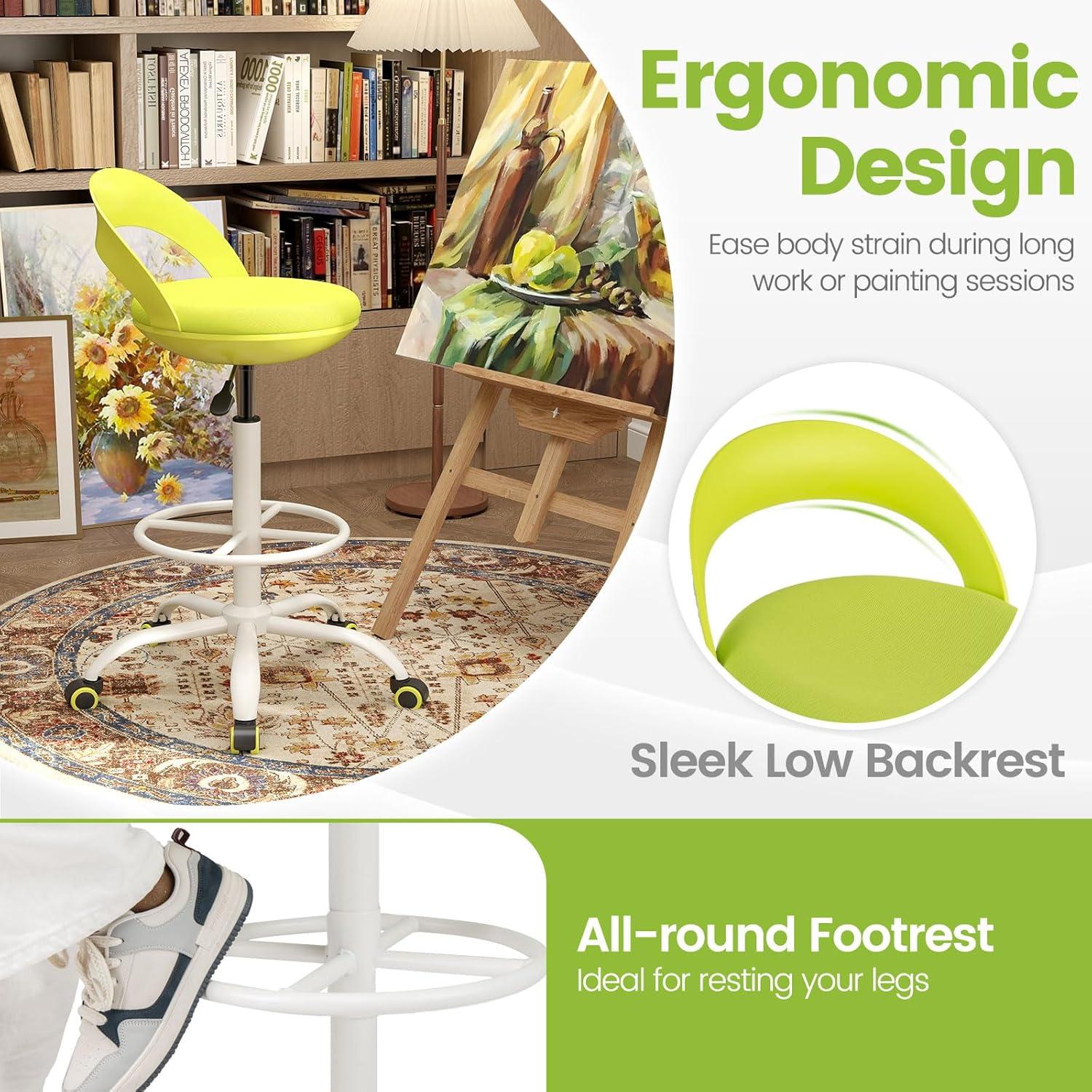 image:imageGiantex Drafting Chair with Back Tall Office Chair with Footrest amp Adjustable Height Ergonomic Standing Desk Chair for Counter Height Desk Home Kitchen Green1