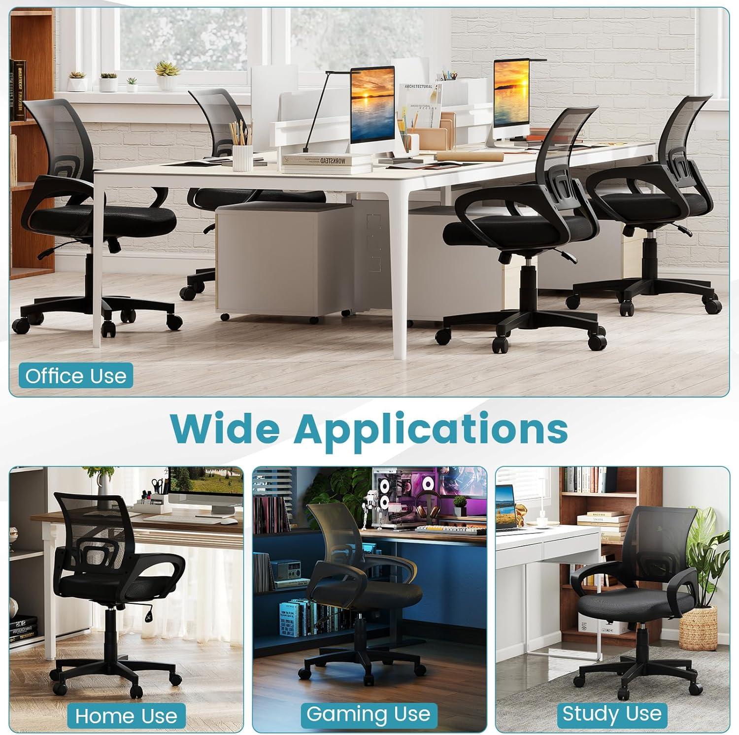 image:imageGiantex Ergonomic Mesh Office Chair MidBack Computer Chair with Breathable Backrest Lumbar Support and Adjustable Height Gaming Chair Swivel Rolling Desk Chair for Home Office Task and Study