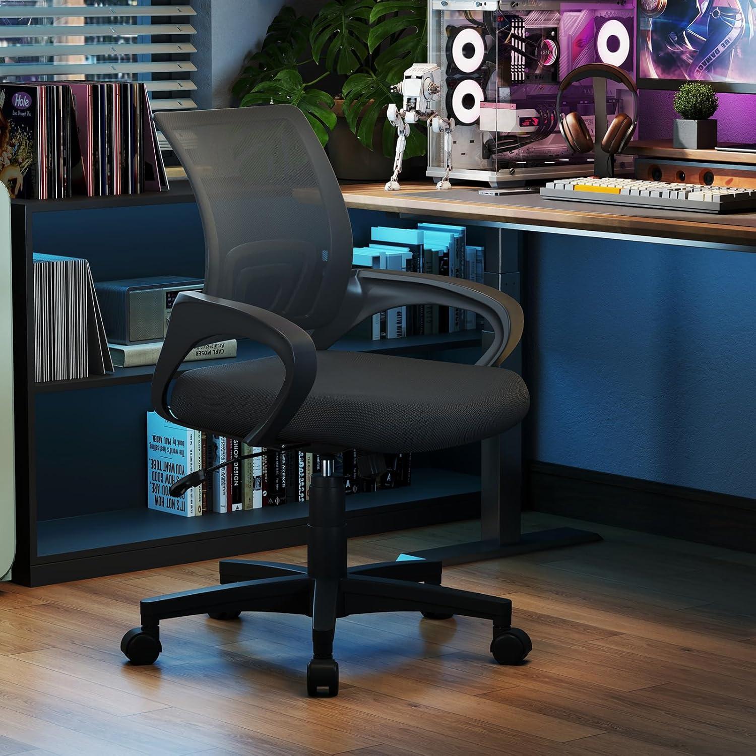 image:imageGiantex Ergonomic Mesh Office Chair MidBack Computer Chair with Breathable Backrest Lumbar Support and Adjustable Height Gaming Chair Swivel Rolling Desk Chair for Home Office Task and Study
