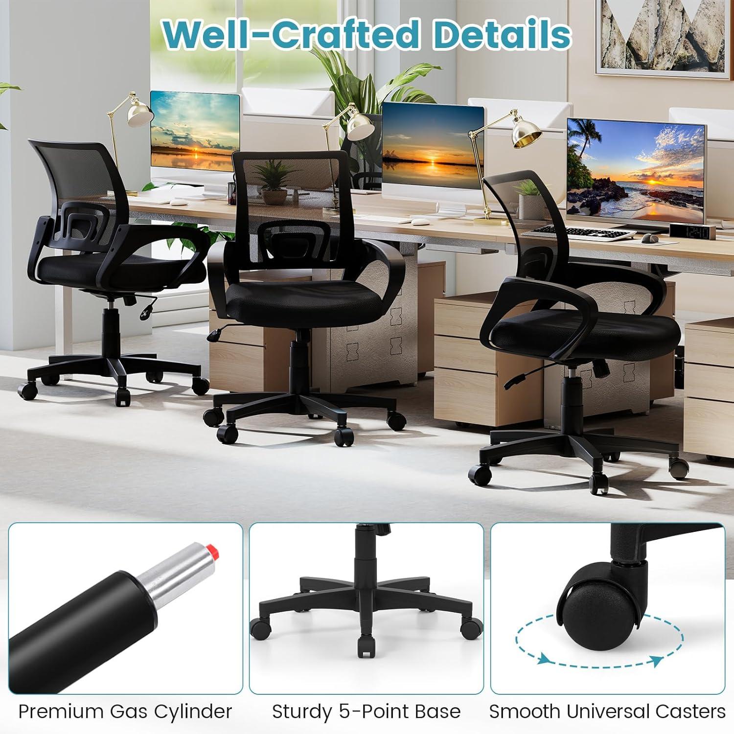 image:imageGiantex Ergonomic Mesh Office Chair MidBack Computer Chair with Breathable Backrest Lumbar Support and Adjustable Height Gaming Chair Swivel Rolling Desk Chair for Home Office Task and Study