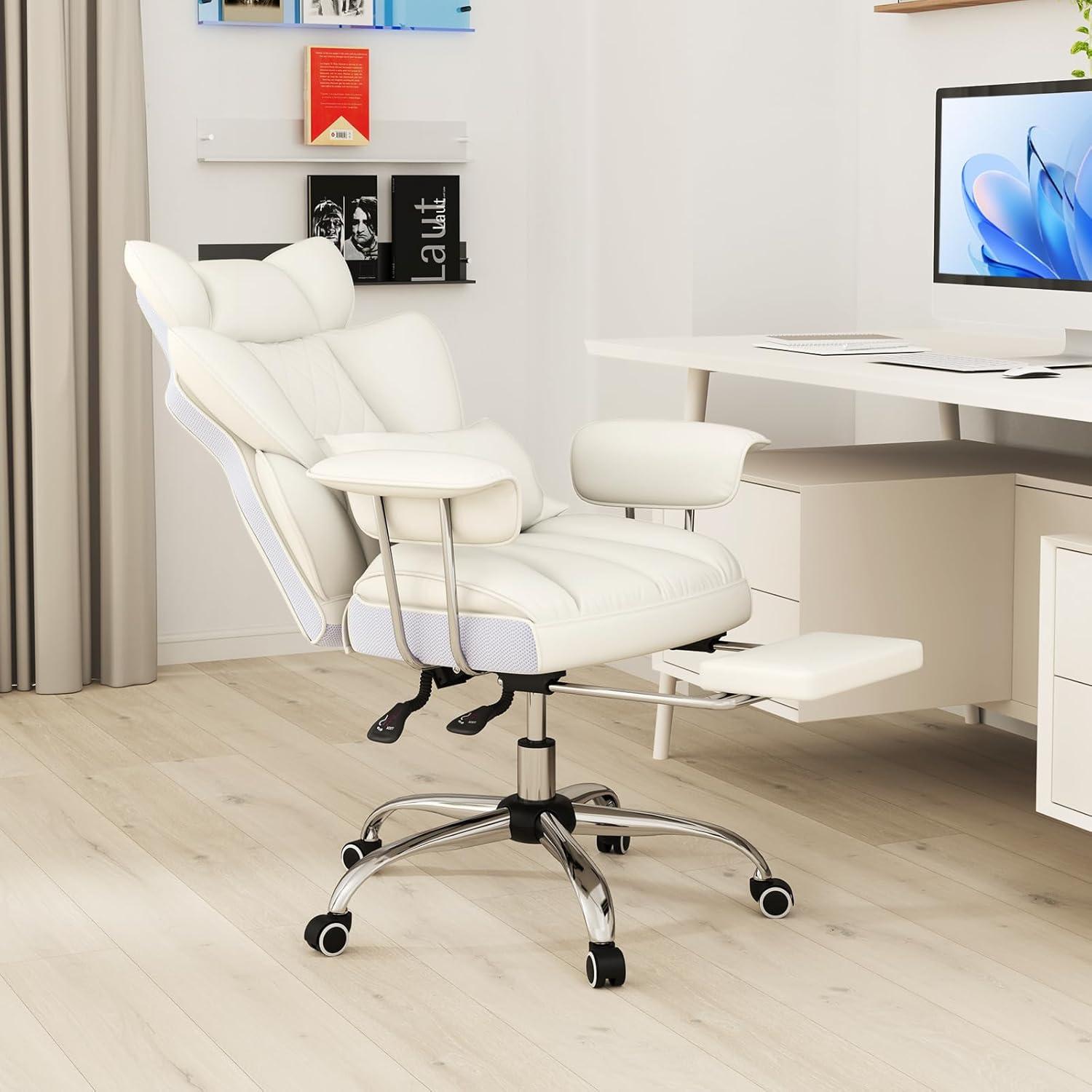 image:imageGiantex Office Desk Chair Big and Tall Executive Office Chair with Foot Rest and Lumbar Support High Back Leather Swivel Computer Task Chair Large Ergonomic Reclining Home Office Chair WhiteWhite