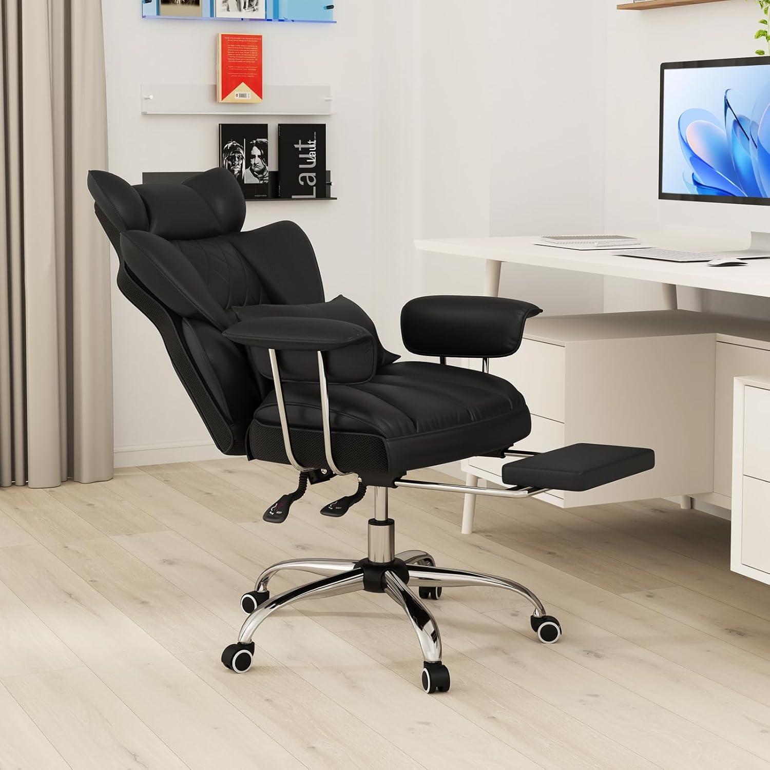 image:imageGiantex Office Desk Chair Big and Tall Executive Office Chair with Foot Rest and Lumbar Support High Back Leather Swivel Computer Task Chair Large Ergonomic Reclining Home Office Chair WhiteBlack