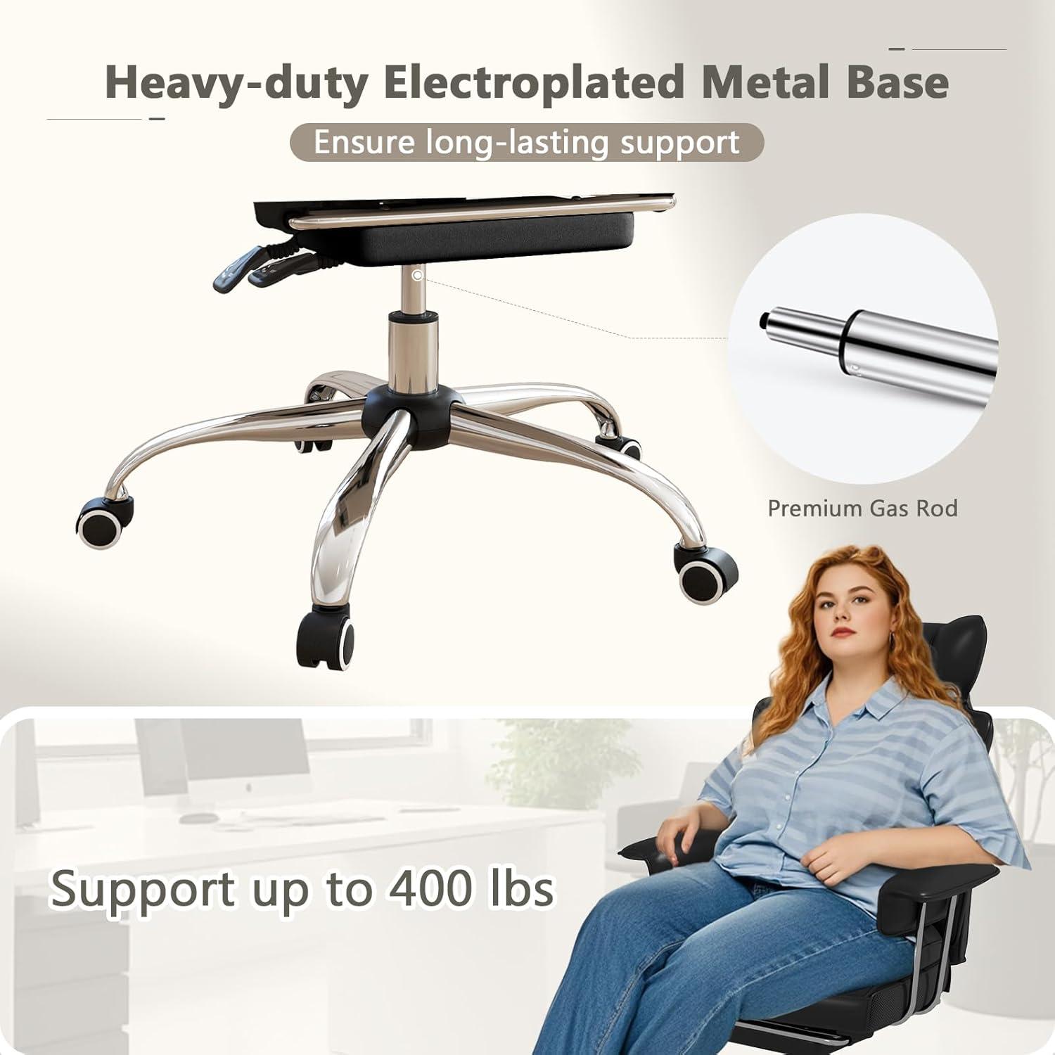 image:imageGiantex Office Desk Chair Big and Tall Executive Office Chair with Foot Rest and Lumbar Support High Back Leather Swivel Computer Task Chair Large Ergonomic Reclining Home Office Chair WhiteBlack