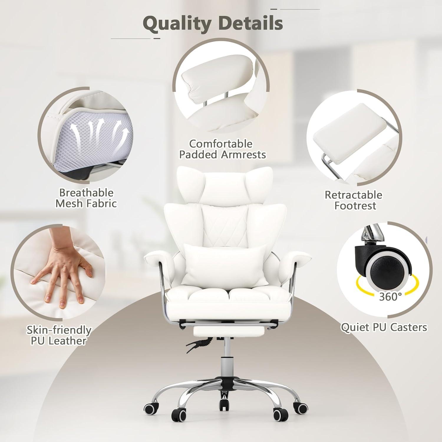 image:imageGiantex Office Desk Chair Big and Tall Executive Office Chair with Foot Rest and Lumbar Support High Back Leather Swivel Computer Task Chair Large Ergonomic Reclining Home Office Chair WhiteWhite