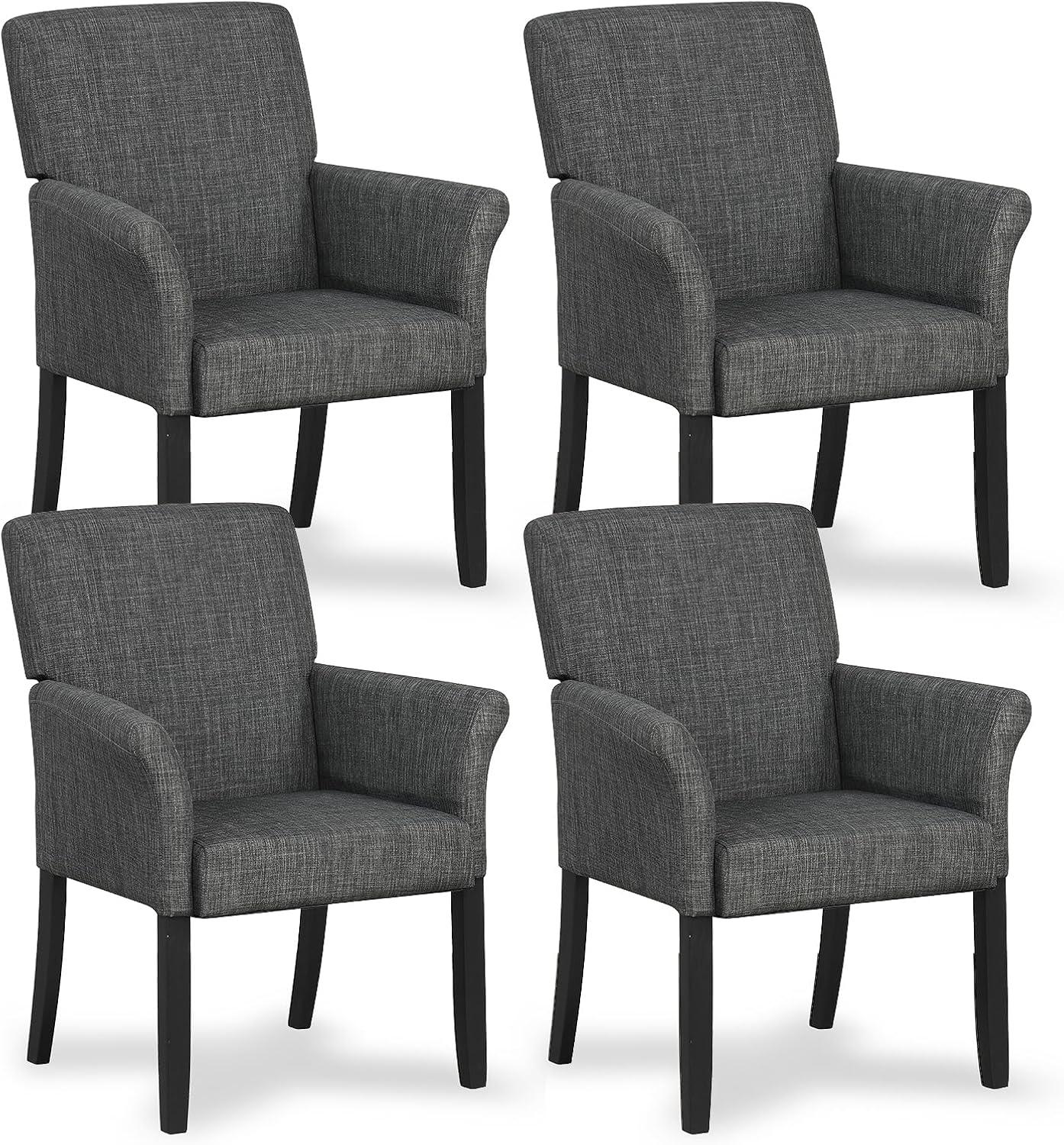 image:imageGiantex Office Waiting Room Chairs Set of 4 Fabric Executive Guest Chair Upholstered Reception Chair with Padded Arms Backrest Wood Legs Guest Chairs for Meeting Room Dining RoomGrey