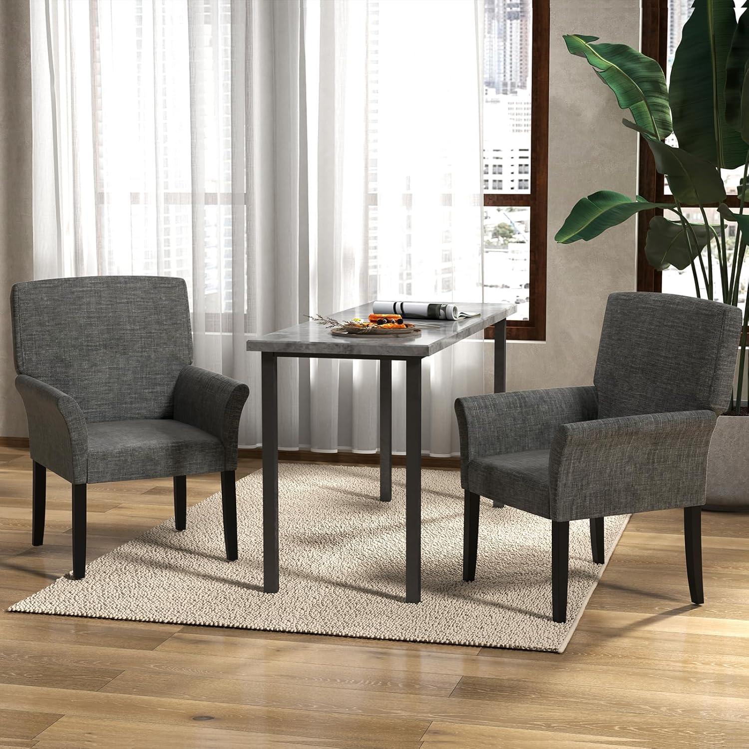 image:imageGiantex Office Waiting Room Chairs Set of 4 Fabric Executive Guest Chair Upholstered Reception Chair with Padded Arms Backrest Wood Legs Guest Chairs for Meeting Room Dining RoomGrey