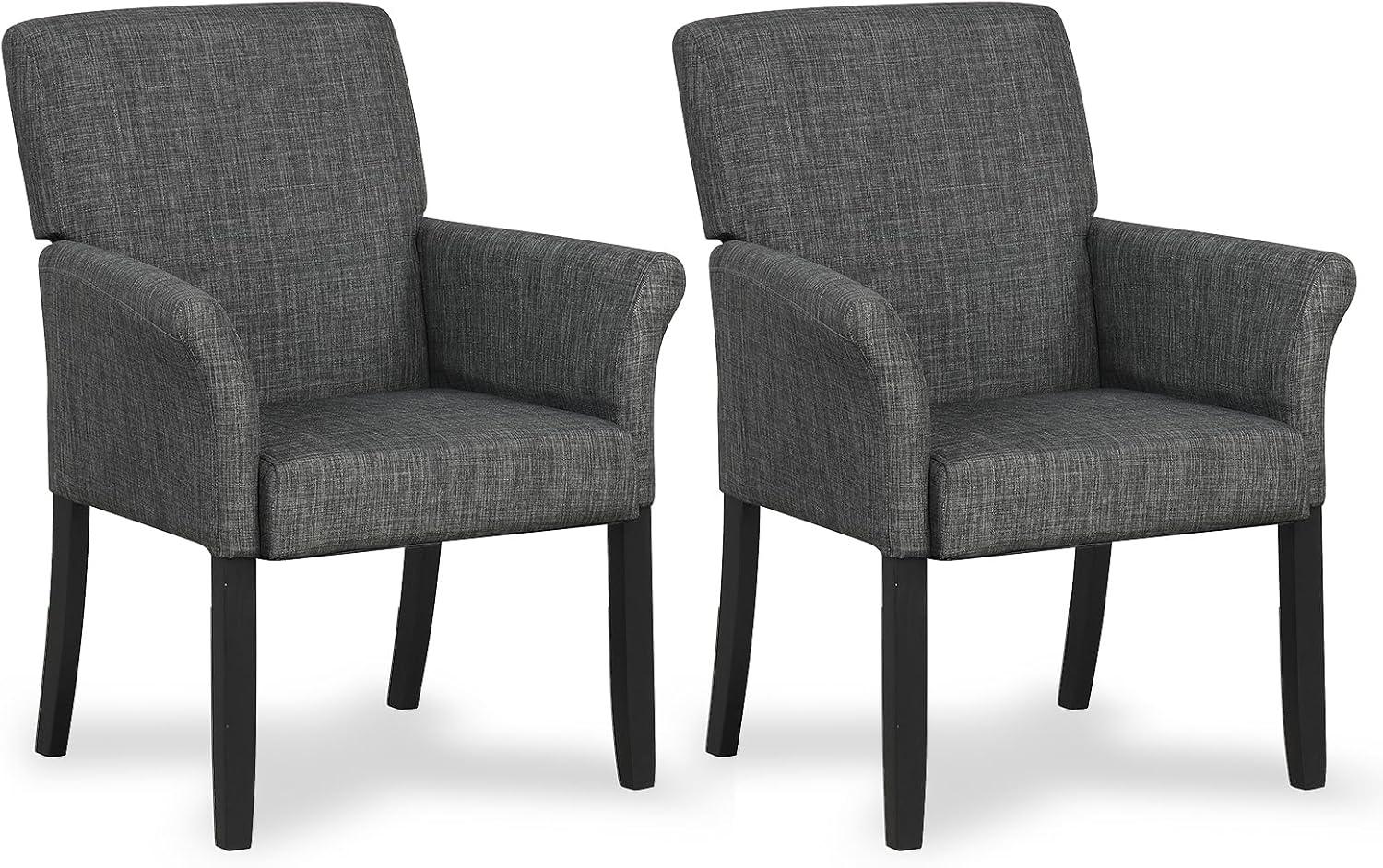image:imageGiantex Office Waiting Room Chairs Set of 4 Fabric Executive Guest Chair Upholstered Reception Chair with Padded Arms Backrest Wood Legs Guest Chairs for Meeting Room Dining RoomGrey
