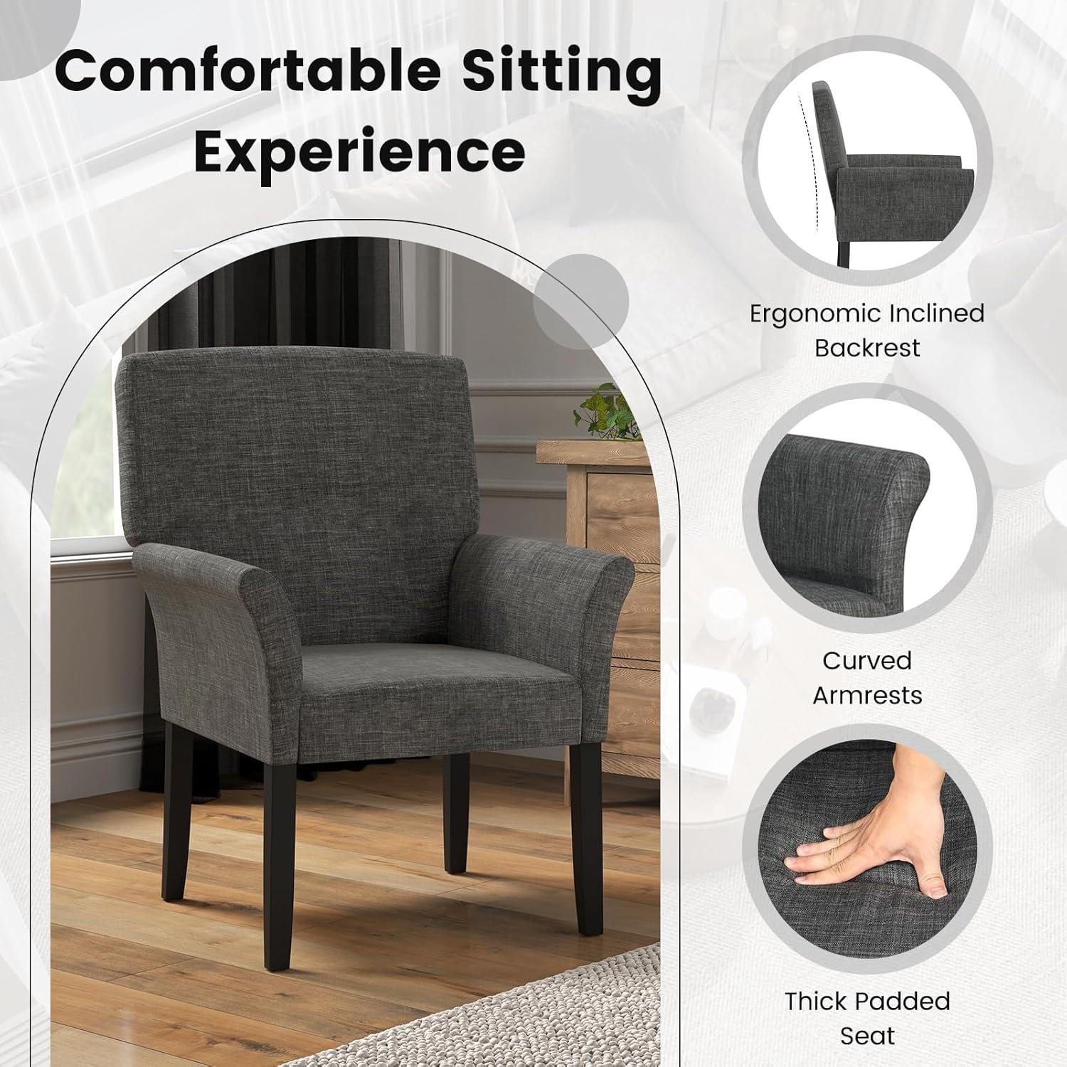 image:imageGiantex Office Waiting Room Chairs Set of 4 Fabric Executive Guest Chair Upholstered Reception Chair with Padded Arms Backrest Wood Legs Guest Chairs for Meeting Room Dining RoomGrey