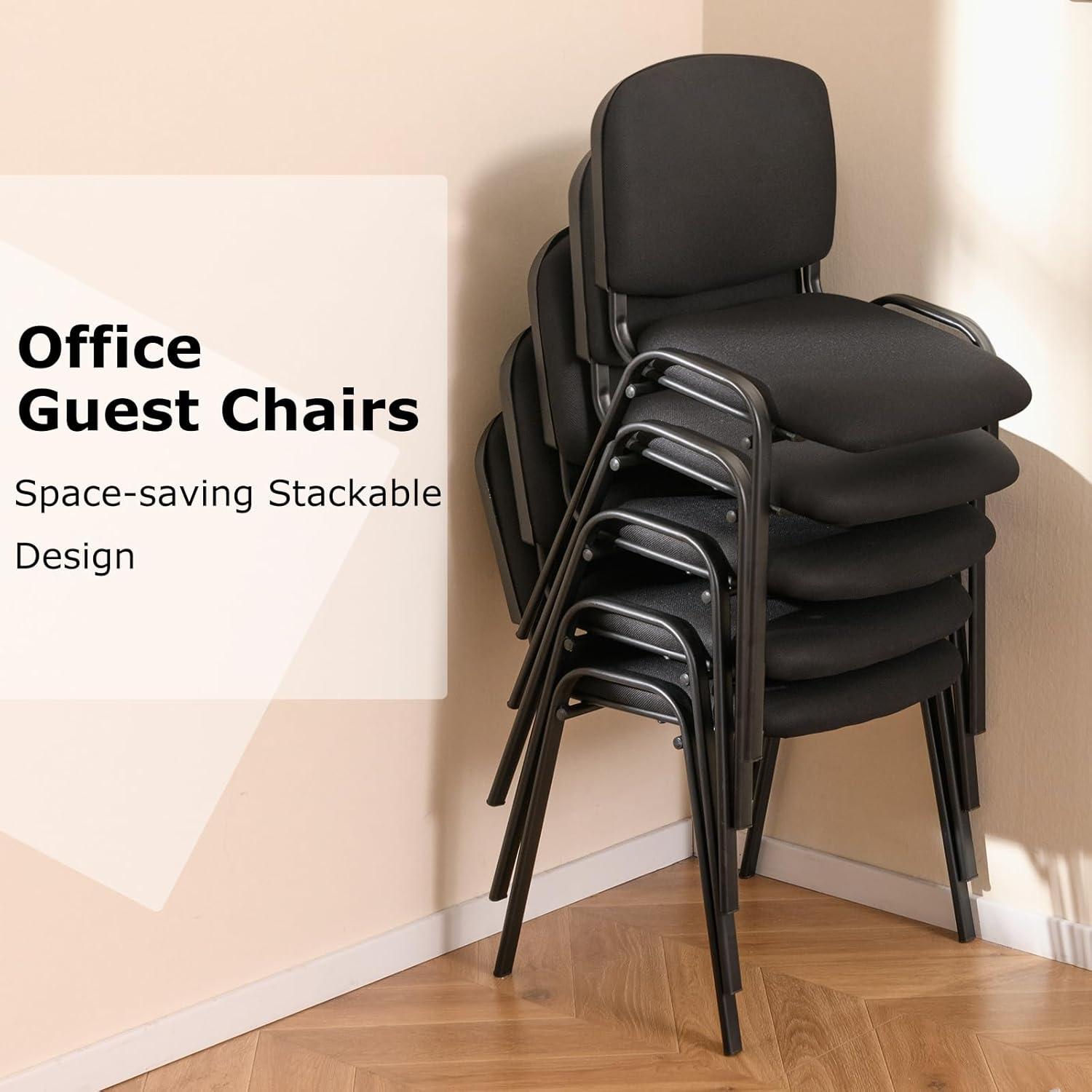 image:imageGiantex Set of 5 Conference Chair with Ergonomic Upholstered Seat Protective Foot Pad Elegant and Stackable Design for Home amp Office Waiting Room Guest Room 5 Pieces Reception Executive Chair SetBlack