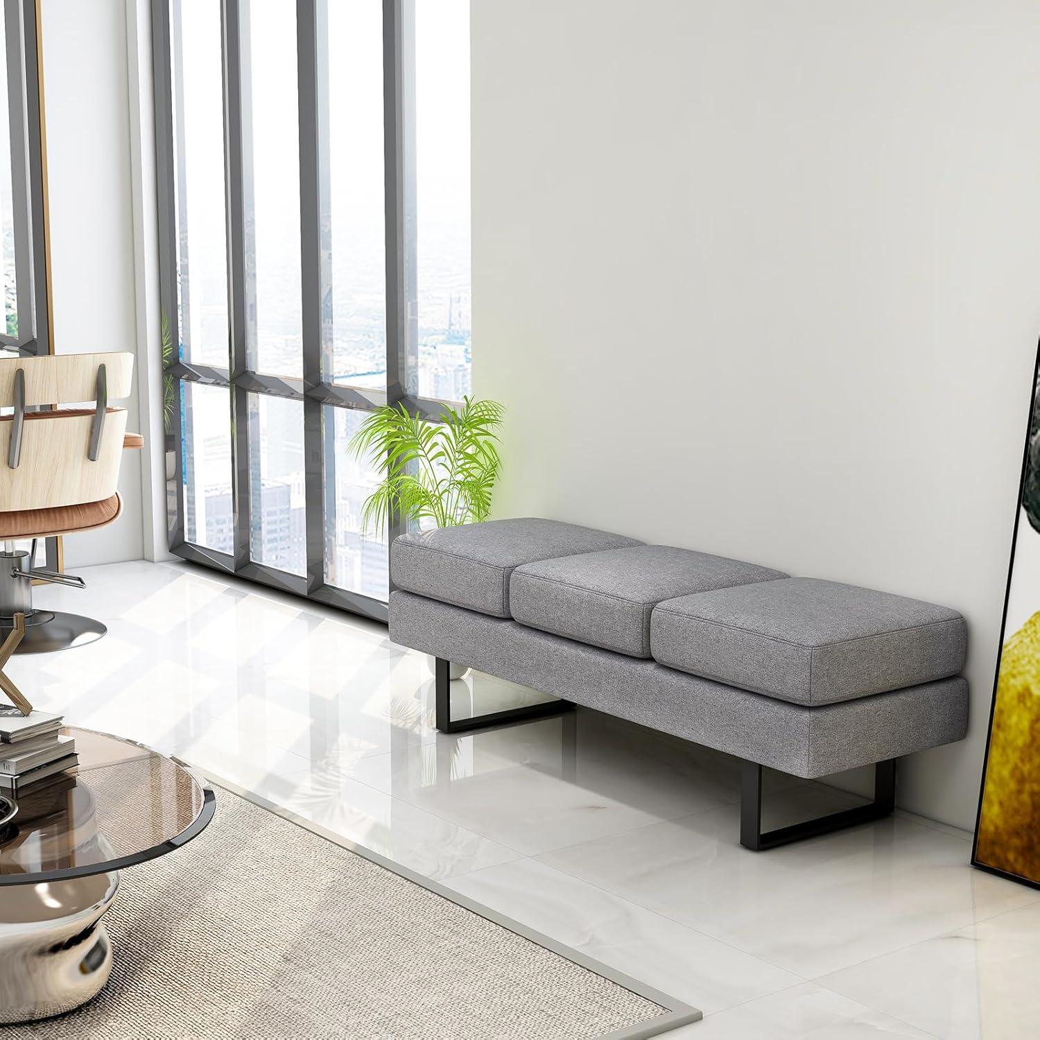 image:imageGiantex Waiting Room Bench Faux Leather Office Guest Chair with 3 Seats 660 Lbs Capacity Metal Frame Reception Chair Upholstered Bench for Lobby Conference Room Entryway Dining Room BlackGrey