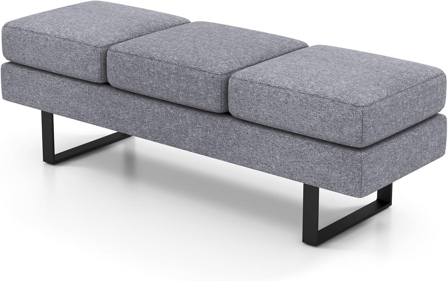 image:imageGiantex Waiting Room Bench Faux Leather Office Guest Chair with 3 Seats 660 Lbs Capacity Metal Frame Reception Chair Upholstered Bench for Lobby Conference Room Entryway Dining Room BlackGrey