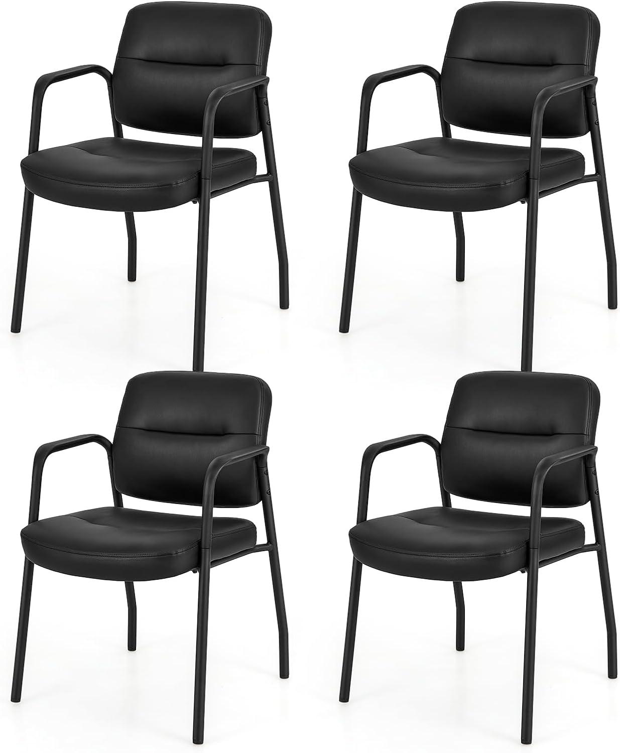 image:imageGiantex Waiting Room Chair Set of 2 Upholstered Reception Chairs with Mixed PU Leather Integrated Armrests Conference Chair Office Guest Chairs No Wheels for Meeting Room Lobby Chairs 1 BlackBlack