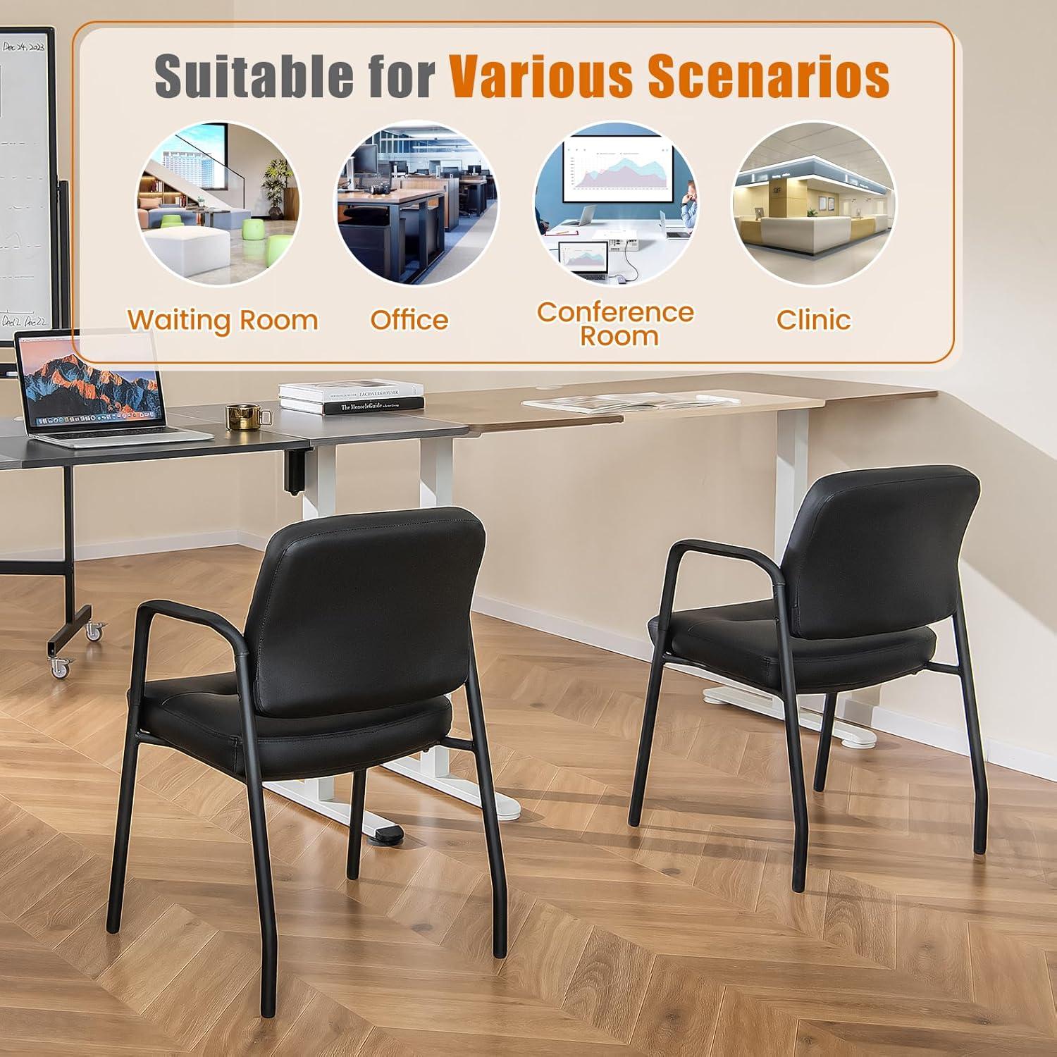 image:imageGiantex Waiting Room Chair Set of 2 Upholstered Reception Chairs with Mixed PU Leather Integrated Armrests Conference Chair Office Guest Chairs No Wheels for Meeting Room Lobby Chairs 1 BlackBlack