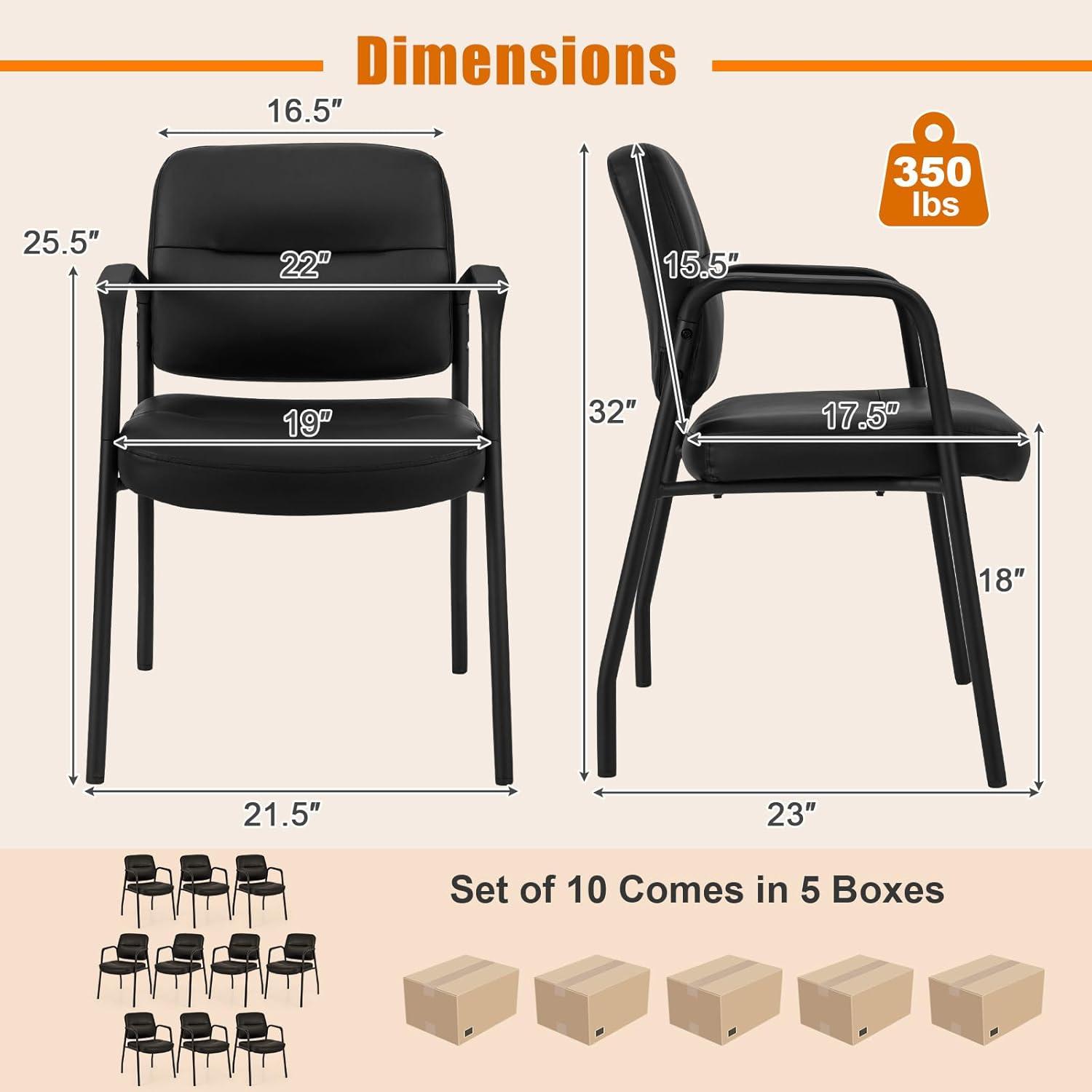 image:imageGiantex Waiting Room Chair Set of 2 Upholstered Reception Chairs with Mixed PU Leather Integrated Armrests Conference Chair Office Guest Chairs No Wheels for Meeting Room Lobby Chairs 1 BlackBlack