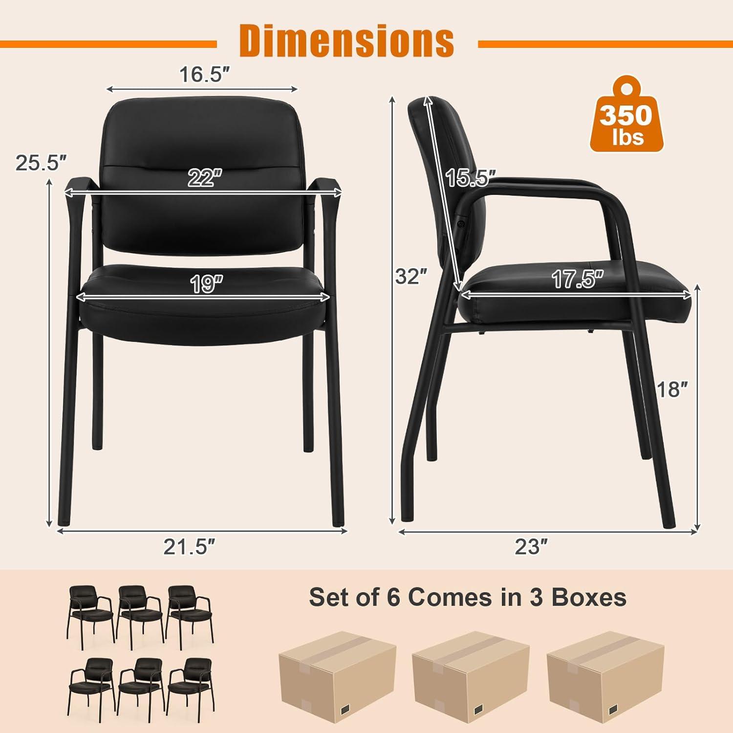 image:imageGiantex Waiting Room Chair Set of 2 Upholstered Reception Chairs with Mixed PU Leather Integrated Armrests Conference Chair Office Guest Chairs No Wheels for Meeting Room Lobby Chairs 1 BlackBlack