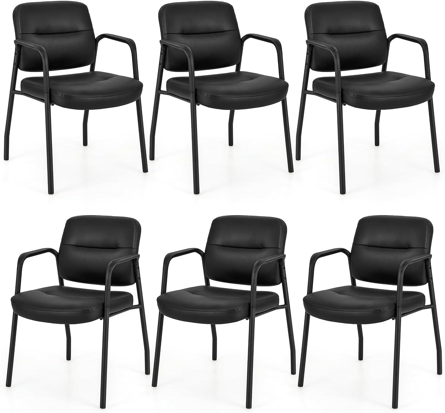 image:imageGiantex Waiting Room Chair Set of 2 Upholstered Reception Chairs with Mixed PU Leather Integrated Armrests Conference Chair Office Guest Chairs No Wheels for Meeting Room Lobby Chairs 1 BlackBlack