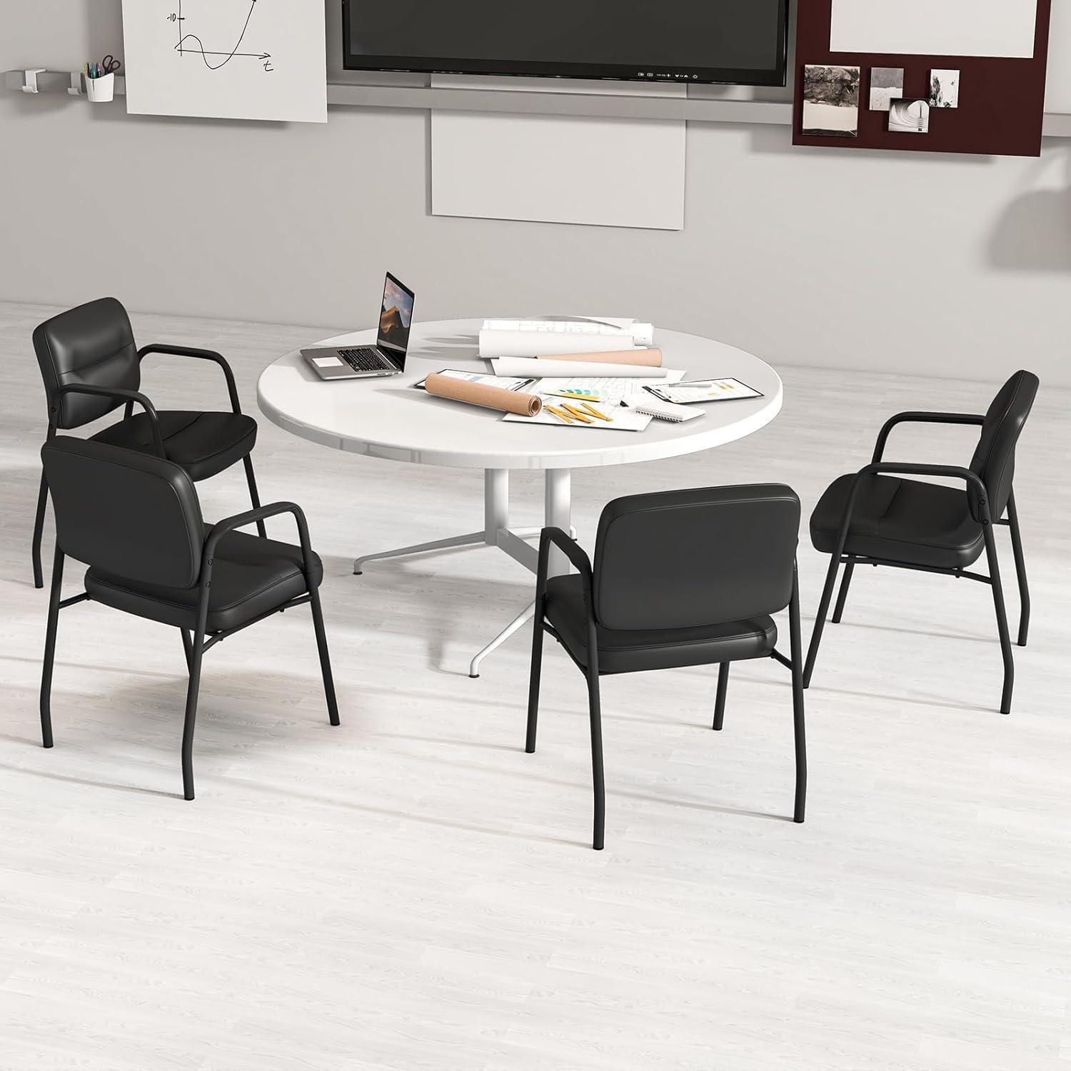 image:imageGiantex Waiting Room Chair Set of 2 Upholstered Reception Chairs with Mixed PU Leather Integrated Armrests Conference Chair Office Guest Chairs No Wheels for Meeting Room Lobby Chairs 1 BlackBlack