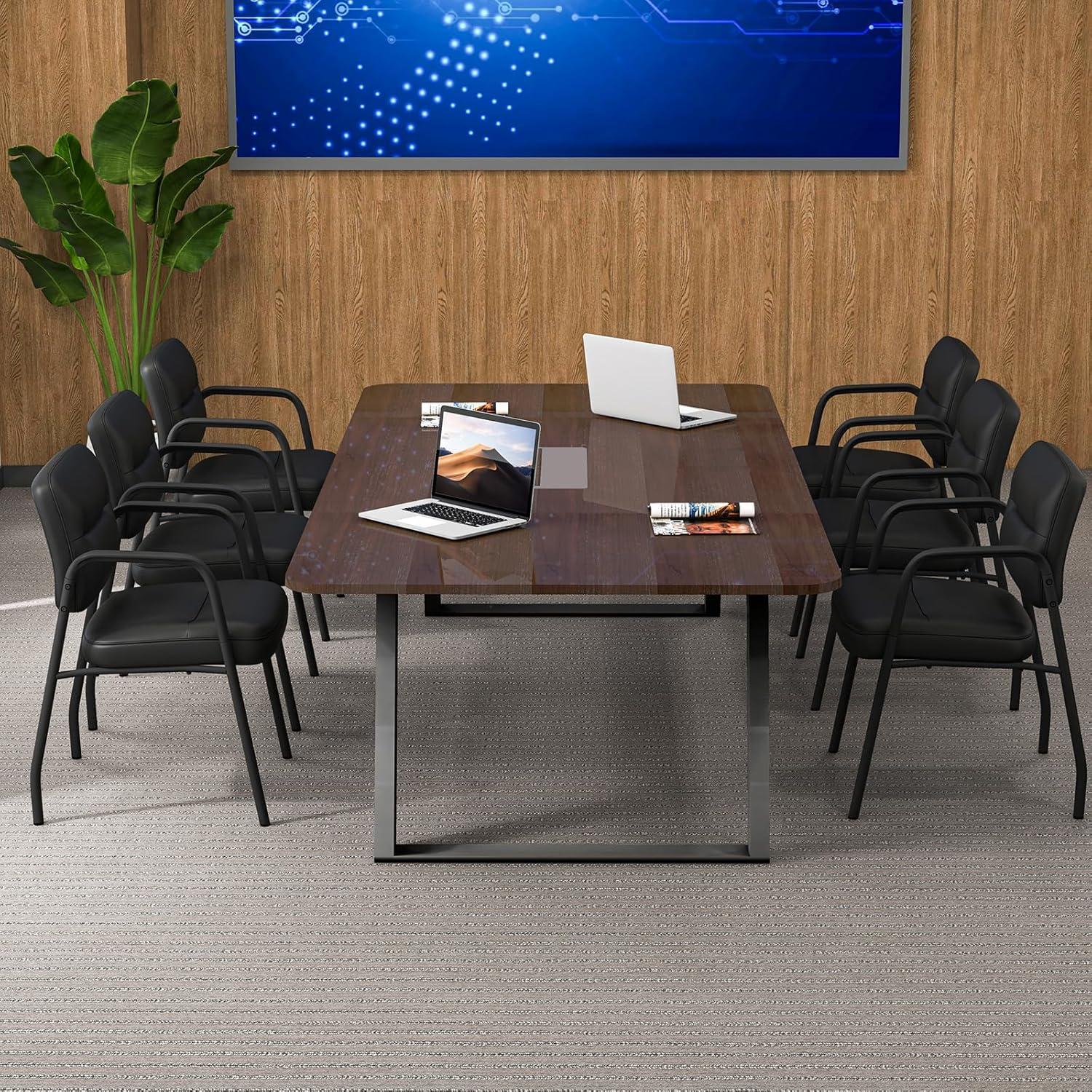 image:imageGiantex Waiting Room Chair Set of 2 Upholstered Reception Chairs with Mixed PU Leather Integrated Armrests Conference Chair Office Guest Chairs No Wheels for Meeting Room Lobby Chairs 1 BlackBlack