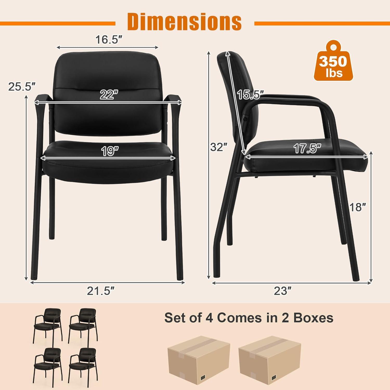 image:imageGiantex Waiting Room Chair Set of 2 Upholstered Reception Chairs with Mixed PU Leather Integrated Armrests Conference Chair Office Guest Chairs No Wheels for Meeting Room Lobby Chairs 1 BlackBlack
