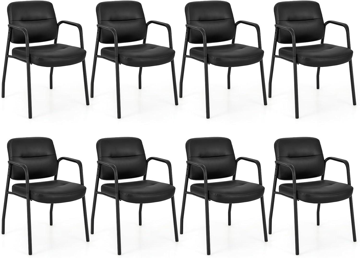 image:imageGiantex Waiting Room Chair Set of 2 Upholstered Reception Chairs with Mixed PU Leather Integrated Armrests Conference Chair Office Guest Chairs No Wheels for Meeting Room Lobby Chairs 1 BlackBlack