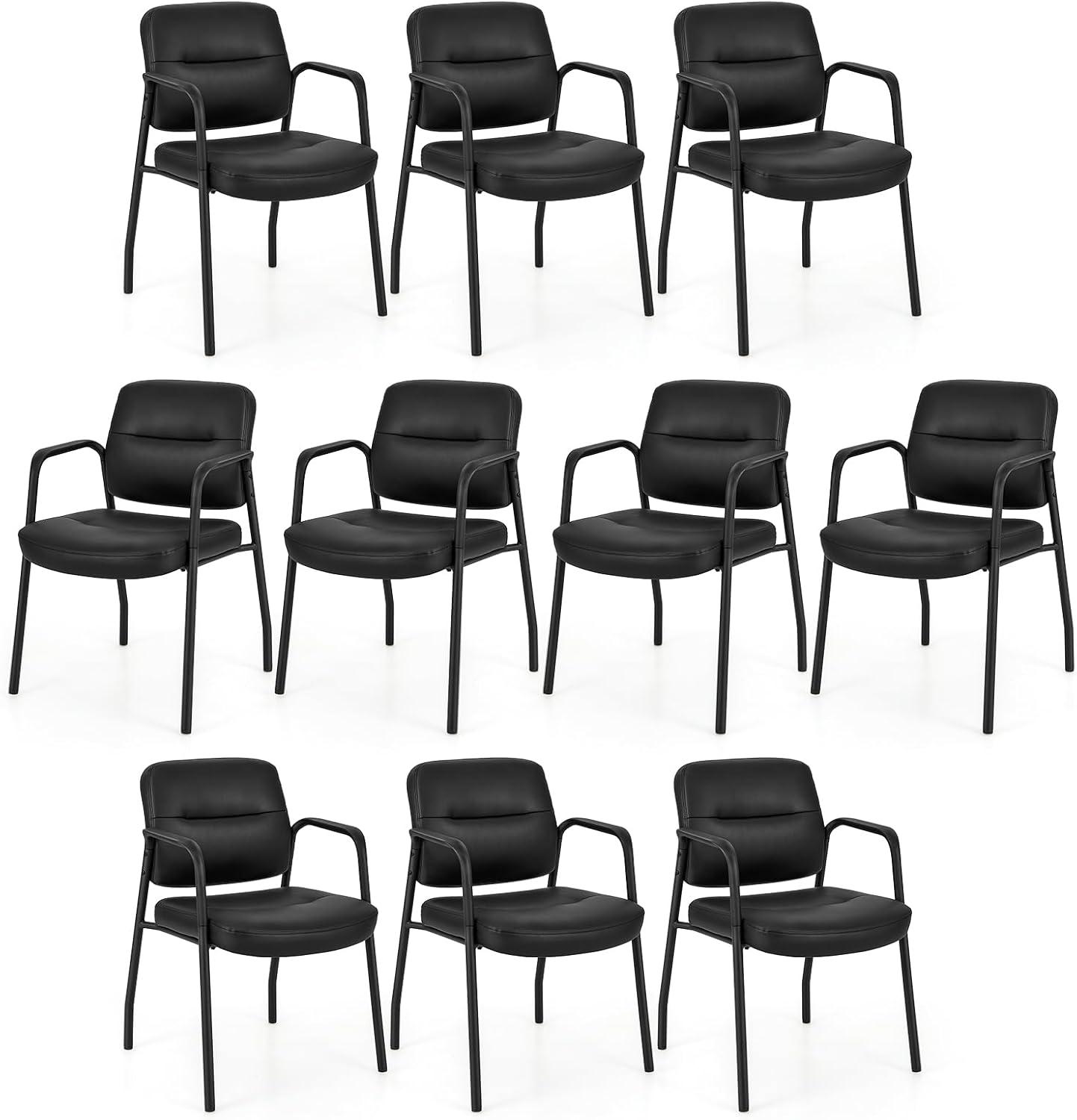 image:imageGiantex Waiting Room Chair Set of 2 Upholstered Reception Chairs with Mixed PU Leather Integrated Armrests Conference Chair Office Guest Chairs No Wheels for Meeting Room Lobby Chairs 1 BlackBlack