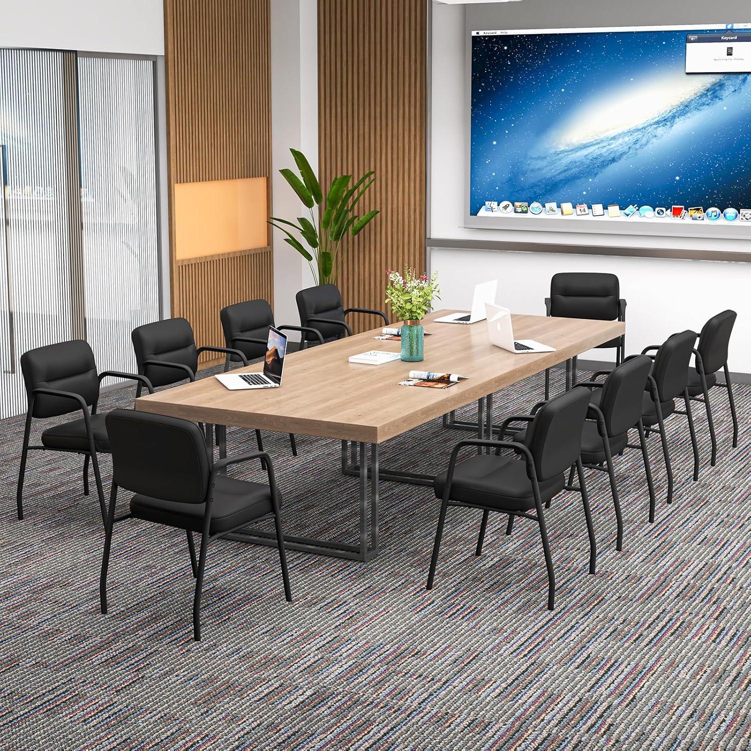 image:imageGiantex Waiting Room Chair Set of 2 Upholstered Reception Chairs with Mixed PU Leather Integrated Armrests Conference Chair Office Guest Chairs No Wheels for Meeting Room Lobby Chairs 1 BlackBlack