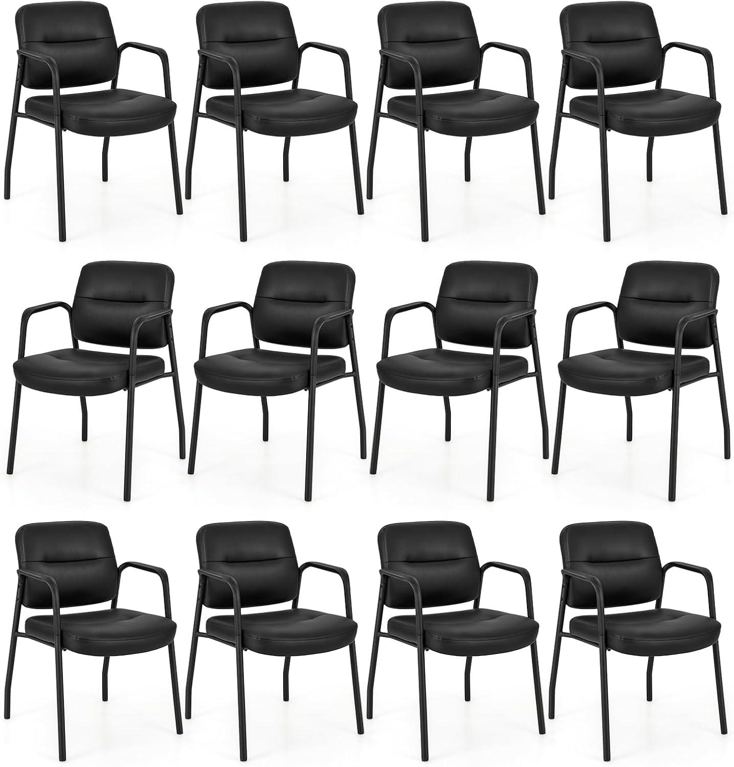 image:imageGiantex Waiting Room Chair Set of 2 Upholstered Reception Chairs with Mixed PU Leather Integrated Armrests Conference Chair Office Guest Chairs No Wheels for Meeting Room Lobby Chairs 1 BlackBlack