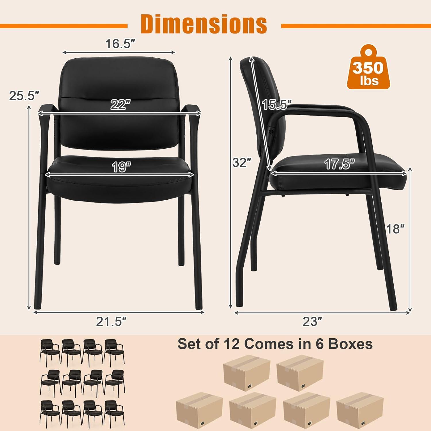 image:imageGiantex Waiting Room Chair Set of 2 Upholstered Reception Chairs with Mixed PU Leather Integrated Armrests Conference Chair Office Guest Chairs No Wheels for Meeting Room Lobby Chairs 1 BlackBlack