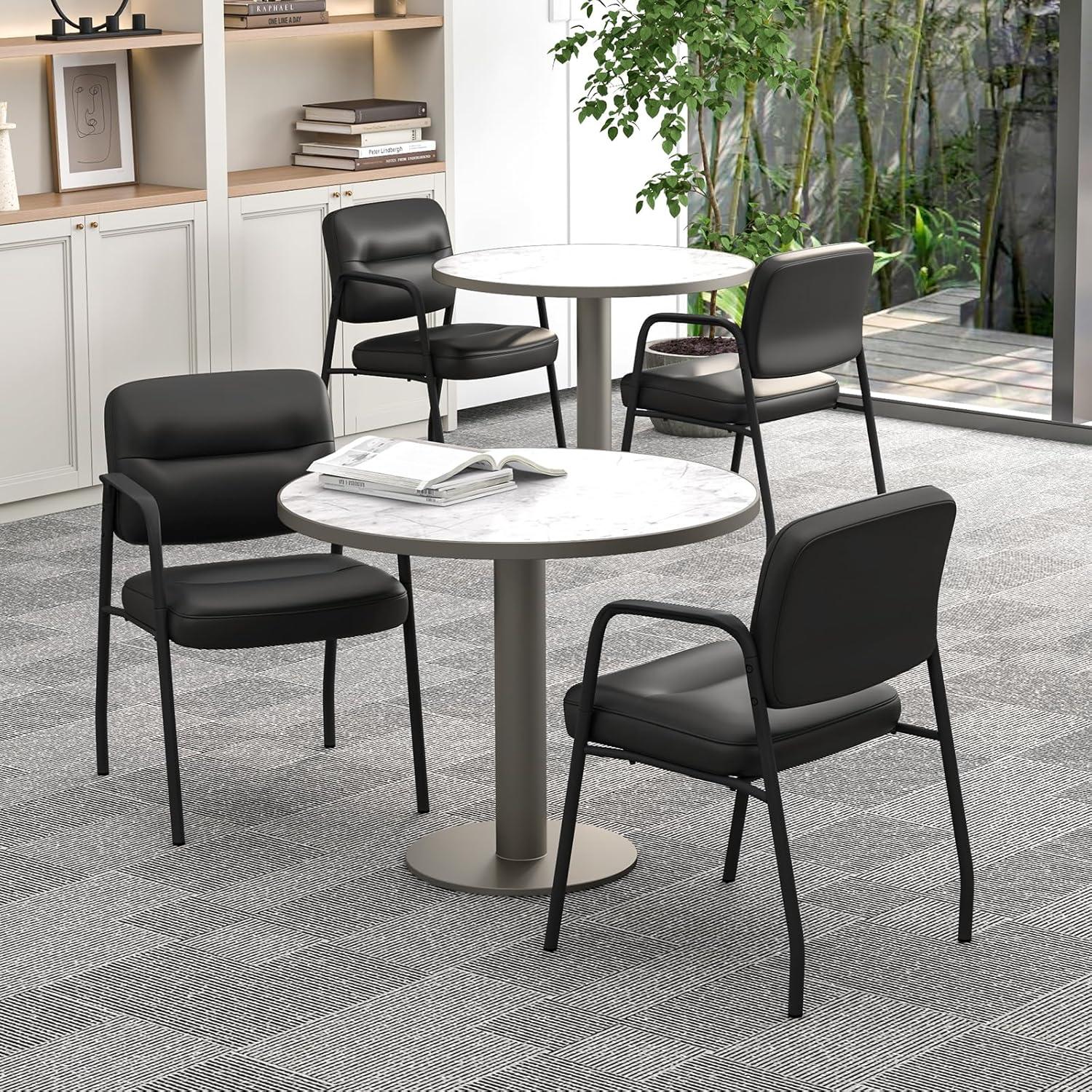 image:imageGiantex Waiting Room Chair Set of 2 Upholstered Reception Chairs with Mixed PU Leather Integrated Armrests Conference Chair Office Guest Chairs No Wheels for Meeting Room Lobby Chairs 1 BlackBlack