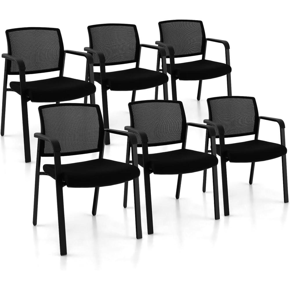 image:imageGiantex 2Pack Reception Room Chair Set with Mesh Back Metal Frame amp Padded Seat Armrests No Wheels Stacking Guest Chairs for Office Waiting Room Lobby Meeting Black6
