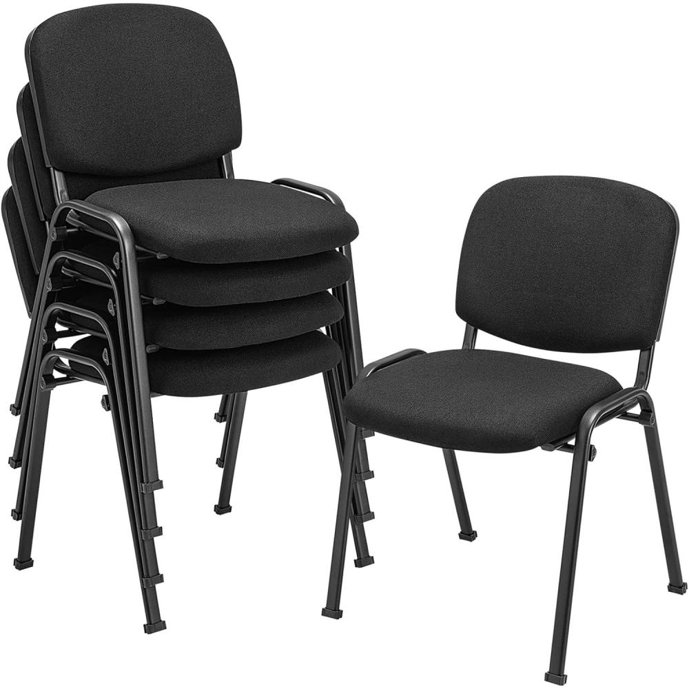 image:imageGiantex 5Pack Conference Chair Set Stackable Guest Chair with Metal Frame Padded Cushion Stacking Reception Chair Lobby Chairs Set of 5 Stackable Chairs Office Waiting Room Chair Black5