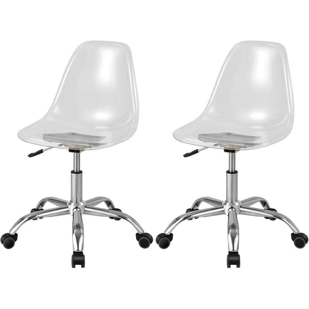 image:imageGiantex Acrylic Clear Desk Chair with PU Leather Cushion Modern Small Home Office Chair with Wheels Armless Swivel Rolling Vanity Chair for Office Make up Small Spaces Bedroom2