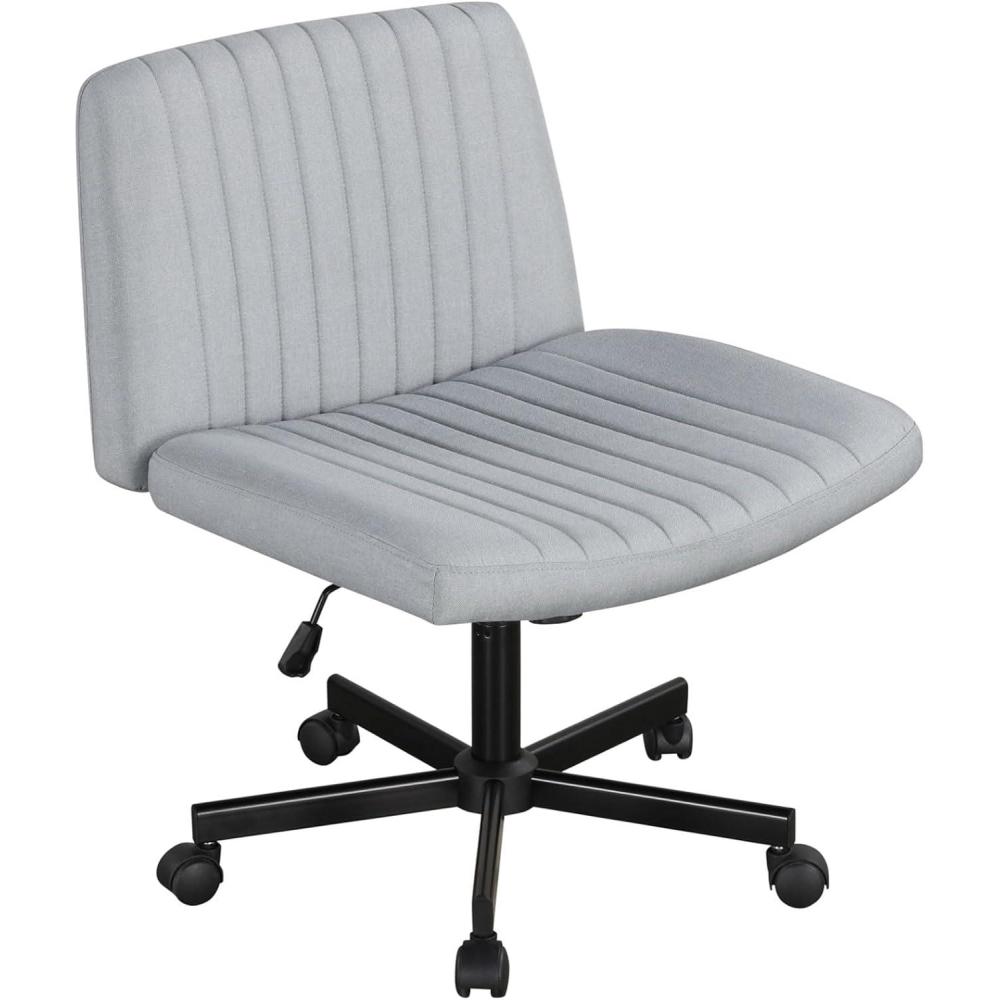 image:imageGiantex Criss Cross Chair with Wheels Armless Cross Legged Office Chair Fabric Adjustable Swivel Ergonomic Desk Seat Modern Wide Makeup Task Vanity Chair for Home GrayGrey