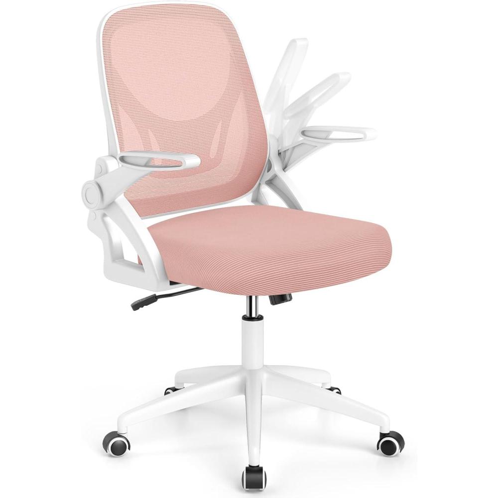 image:imageGiantex Mesh Office Chair Ergonomic Desk Chair with Flipup Arms amp Lumbar Support Height Adjustable Swivel Computer Desk with High Back for Home Office BlackPink