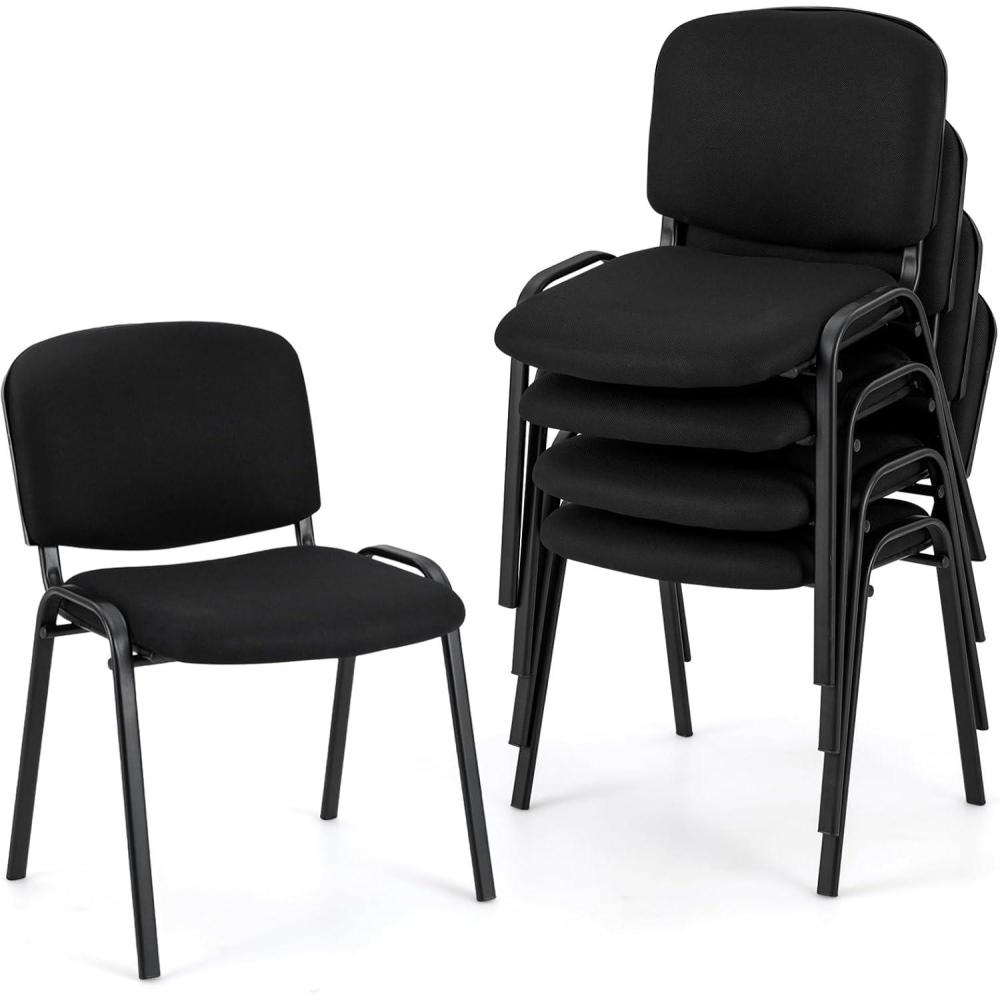 image:imageGiantex Set of 5 Conference Chair with Ergonomic Upholstered Seat Protective Foot Pad Elegant and Stackable Design for Home amp Office Waiting Room Guest Room 5 Pieces Reception Executive Chair SetBlack