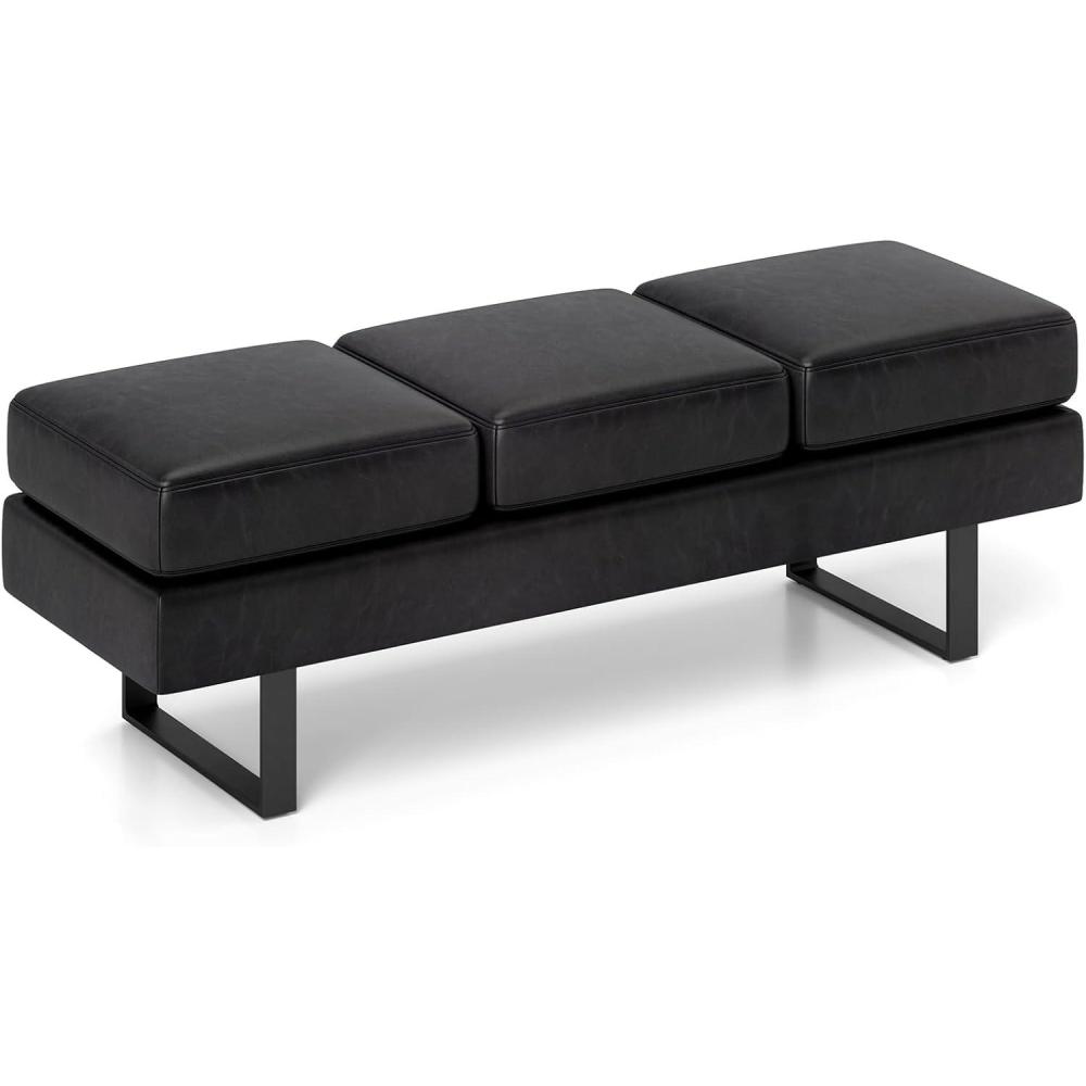 image:imageGiantex Waiting Room Bench Faux Leather Office Guest Chair with 3 Seats 660 Lbs Capacity Metal Frame Reception Chair Upholstered Bench for Lobby Conference Room Entryway Dining Room BlackBlack