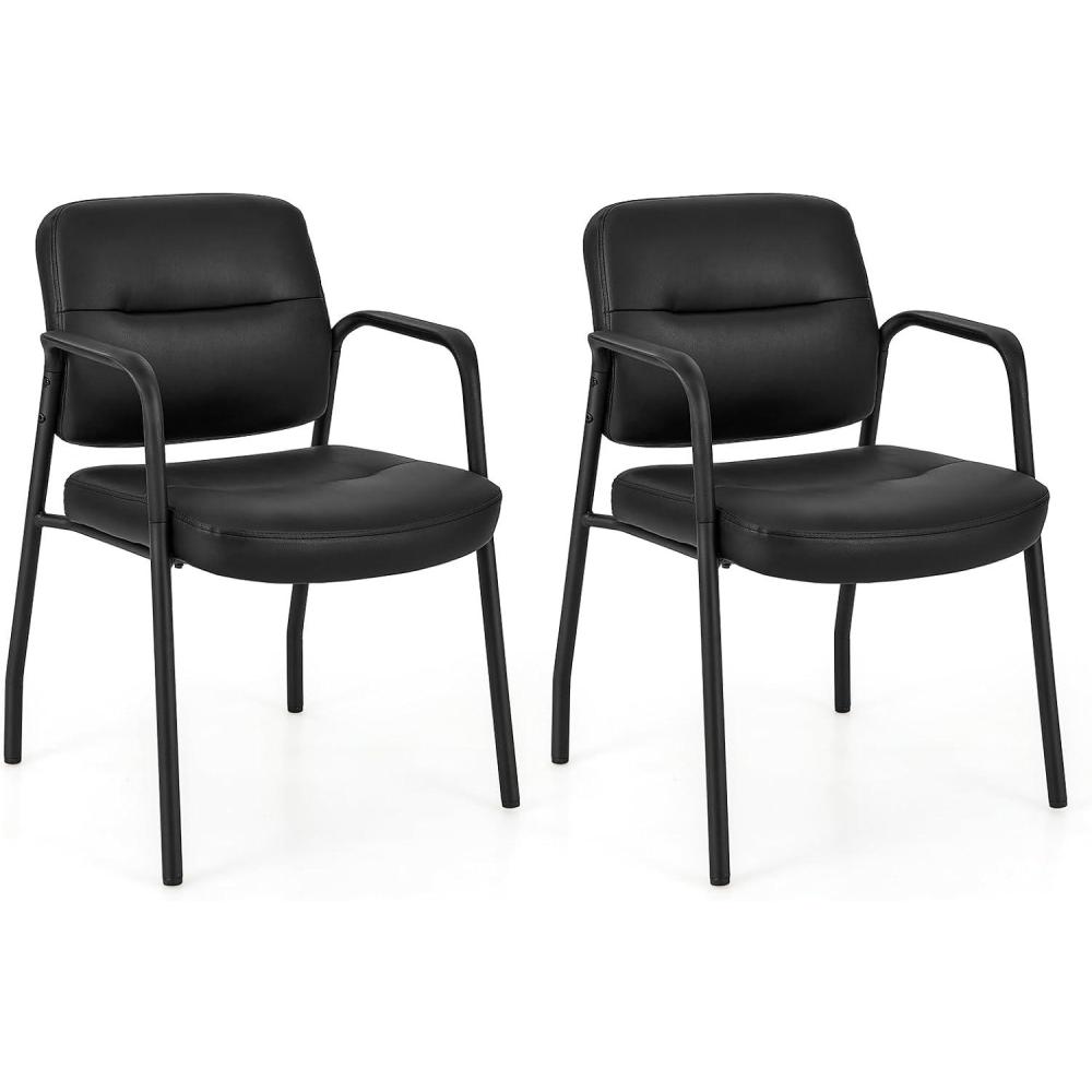 image:imageGiantex Waiting Room Chair Set of 2 Upholstered Reception Chairs with Mixed PU Leather Integrated Armrests Conference Chair Office Guest Chairs No Wheels for Meeting Room Lobby Chairs 1 BlackBlack