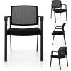 Giantex 2-Pack Reception Room Chair Set with Mesh Back, Metal Frame & Padded Seat, Armrests, No Wheels, Stacking Guest Chairs for Office, Waiting Room, Lobby, Meeting, Black(8)