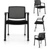 Giantex 2-Pack Waiting Room Chair Set, Rolling Office Desk Chairs with PU Wheels, Armrests, Stackable Guest Chair for Office, School, Lobby,Reception, Conference, Black(Black)