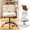 Giantex Armless Office Chair with Wheels, PU Leather Criss Cross Chair with Wide Seat, Rocking Backrest & Thick Padded Cushion, Adjustable Swivel Comfy Vanity Chair for Small Spaces, Bedroom, White