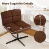 Giantex Criss Cross Chair, Armless Cross Legged Office Chair, Faux Fur Adjustable Swivel Ergonomic Desk Seat No Wheels, Modern Wide Makeup Task Vanity Chair for Home, Light Gray(Espresso)