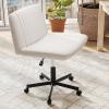 Giantex Criss Cross Chair with Wheels, Armless Cross Legged Office Chair, Fabric Adjustable Swivel Ergonomic Desk Seat, Modern Wide Makeup Task Vanity Chair for Home, Gray(Beige)