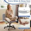 Giantex Criss Cross Chair with Wheels, Armless Cross Legged Office Chair, Fabric Adjustable Swivel Ergonomic Desk Seat, Modern Wide Makeup Task Vanity Chair for Home, Gray(Grey)