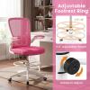 Giantex Ergonomic Drafting Chair Tall Office Chair with Flip-Up Armrests Footrest Ring Height Adjustable Executive Task Chair Mesh Computer Standing Desk Chair Lumbar Support for Home Office (Pink)(Pink)