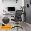 Giantex Ergonomic Drafting Chair Tall Office Chair with Flip-Up Armrests Footrest Ring Height Adjustable Executive Task Chair Mesh Computer Standing Desk Chair Lumbar Support for Home Office (Pink)(Black)