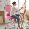 Giantex Ergonomic Drafting Chair Tall Office Chair with Flip-Up Armrests Footrest Ring Height Adjustable Executive Task Chair Mesh Computer Standing Desk Chair Lumbar Support for Home Office (Pink)(Pink)