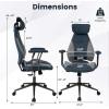 Giantex Ergonomic Office Chair, Mid Century Modern Fabric Computer Desk Chair with 2D Headrest, Rocking Backrest & Wheels, Vintage High Back Rolling Chair for Executive, Blue(Grey)