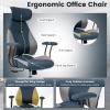 Giantex Ergonomic Office Chair, Mid Century Modern Fabric Computer Desk Chair with 2D Headrest, Rocking Backrest & Wheels, Vintage High Back Rolling Chair for Executive, Blue(Grey)