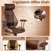 Giantex Ergonomic Office Chair, Mid Century Modern Fabric Computer Desk Chair with 2D Headrest, Rocking Backrest & Wheels, Vintage High Back Rolling Chair for Executive, Blue(Brown)